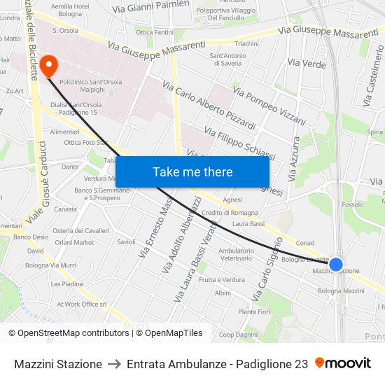 Mazzini Stazione to Entrata Ambulanze - Padiglione 23 map