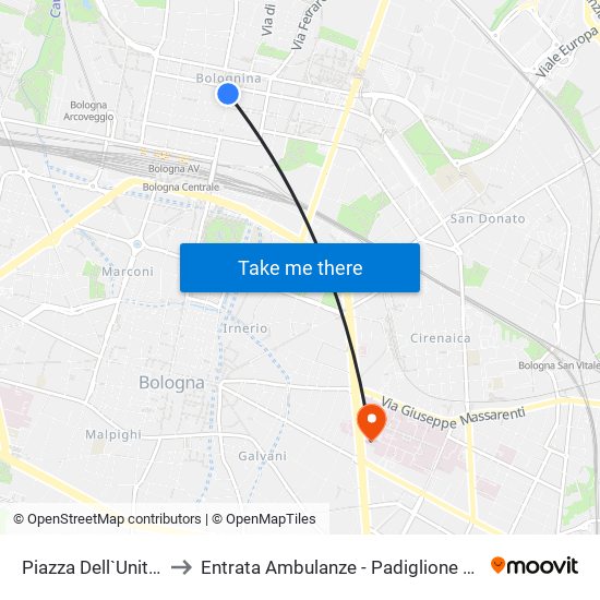 Piazza Dell`Unita` to Entrata Ambulanze - Padiglione 23 map