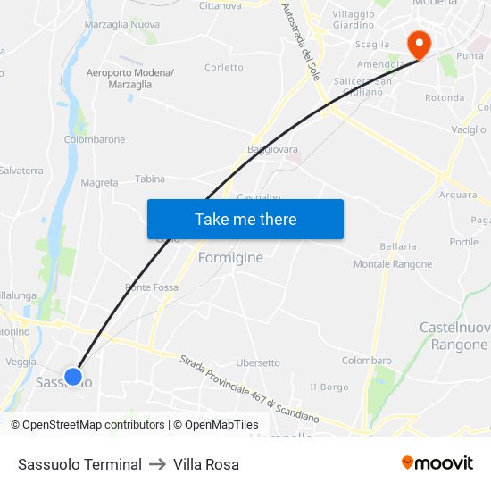 Sassuolo Terminal to Villa Rosa map