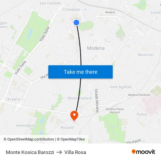Monte Kosica Barozzi to Villa Rosa map