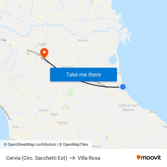 Cervia (Circ. Sacchetti Est) to Villa Rosa map