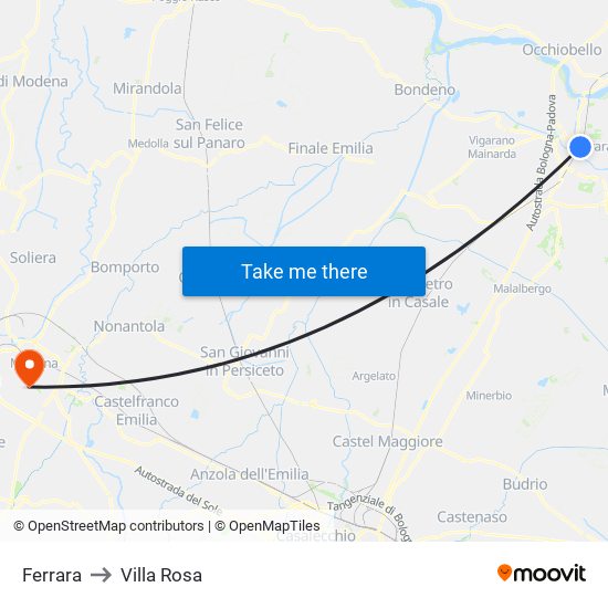 Ferrara to Villa Rosa map