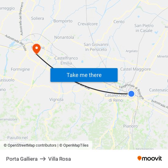 Porta Galliera to Villa Rosa map