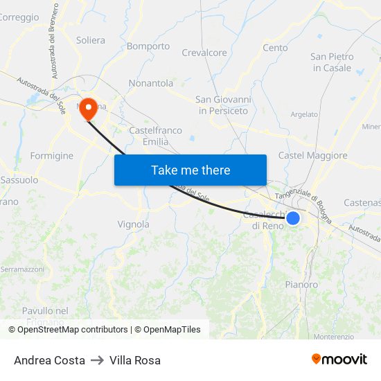 Andrea Costa to Villa Rosa map