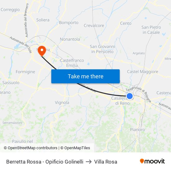 Berretta Rossa - Opificio Golinelli to Villa Rosa map