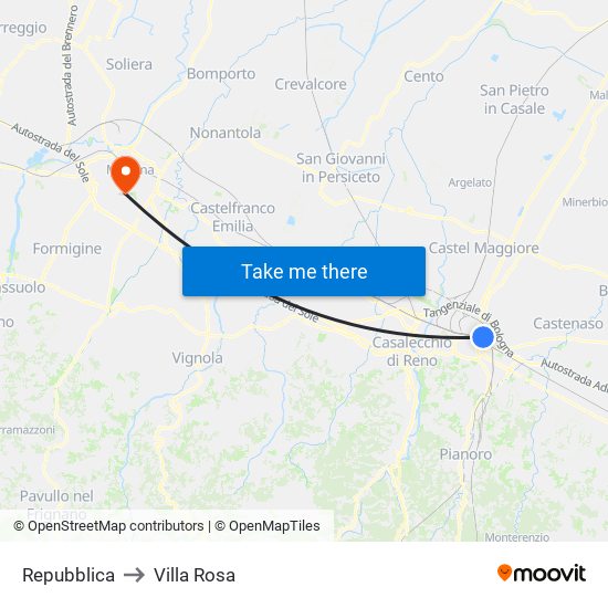 Repubblica to Villa Rosa map