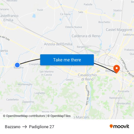 Bazzano to Padiglione 27 map