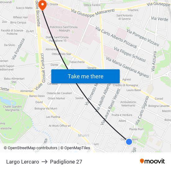 Largo Lercaro to Padiglione 27 map