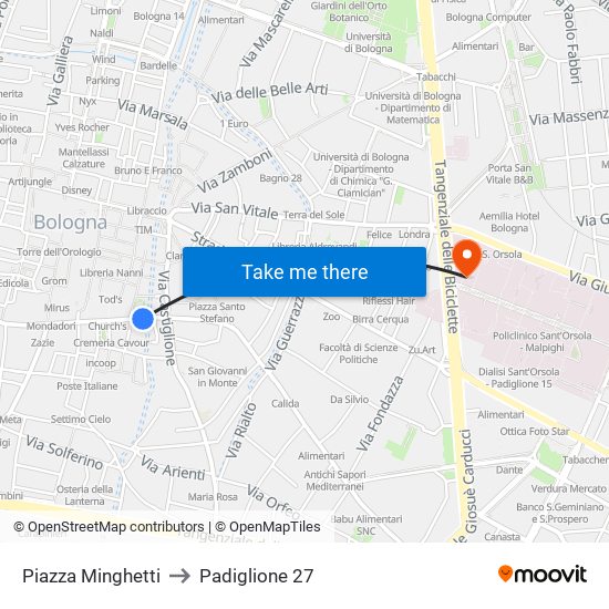 Piazza Minghetti to Padiglione 27 map