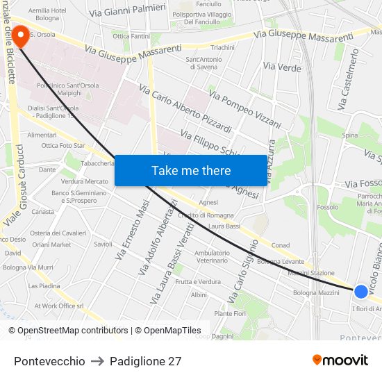 Pontevecchio to Padiglione 27 map