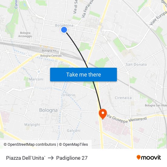 Piazza Dell`Unita` to Padiglione 27 map