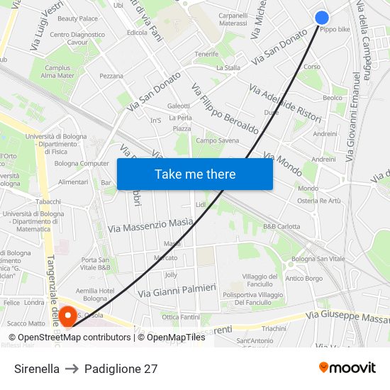 Sirenella to Padiglione 27 map