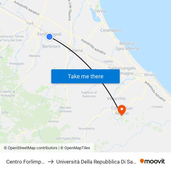 Centro Forlimpopoli to Università Della Repubblica Di San Marino map