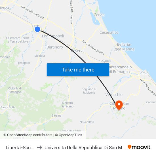 Liberta'-Scuole to Università Della Repubblica Di San Marino map