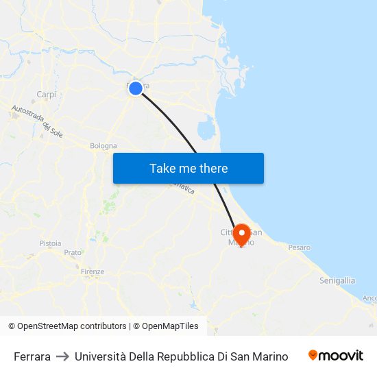 Ferrara to Università Della Repubblica Di San Marino map
