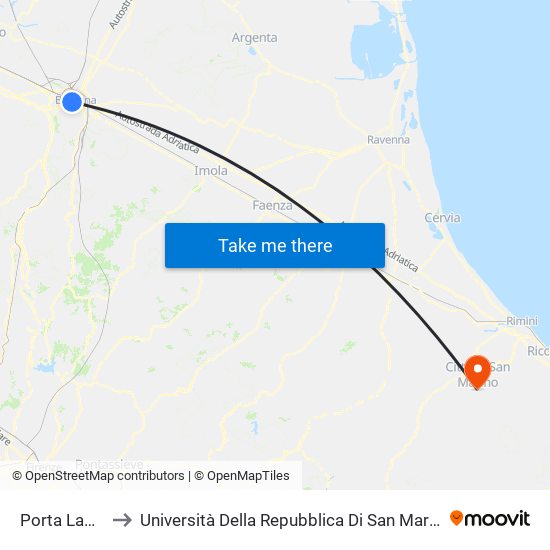Porta Lame to Università Della Repubblica Di San Marino map