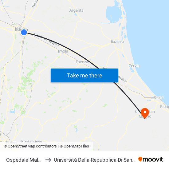 Ospedale Malpighi to Università Della Repubblica Di San Marino map