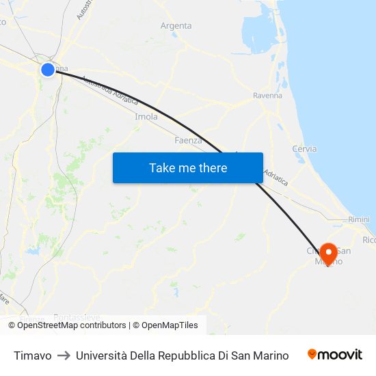 Timavo to Università Della Repubblica Di San Marino map