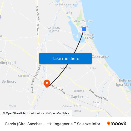 Cervia (Circ. Sacchetti Est) to Ingegneria E Scienze Informatiche map