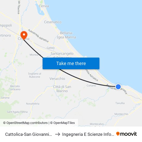 Cattolica-San Giovanni-Gabicce to Ingegneria E Scienze Informatiche map