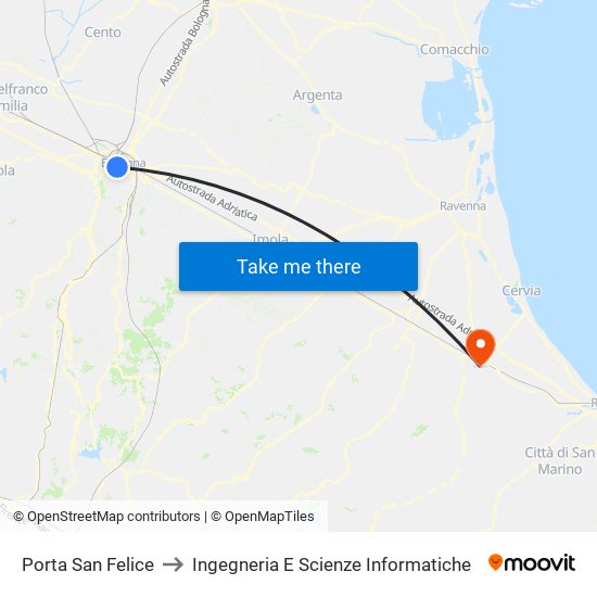 Porta San Felice to Ingegneria E Scienze Informatiche map