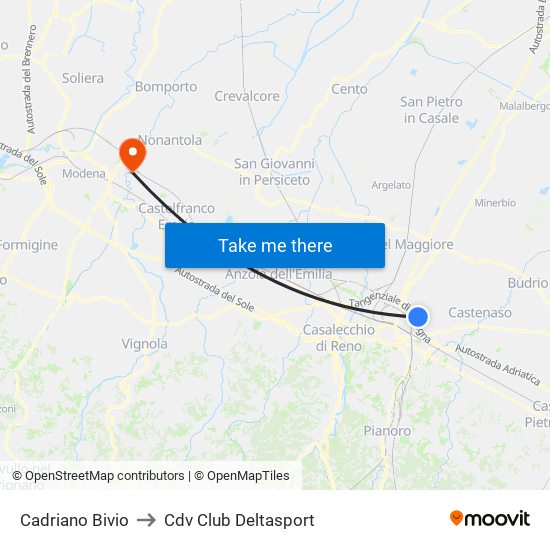 Cadriano Bivio to Cdv Club Deltasport map