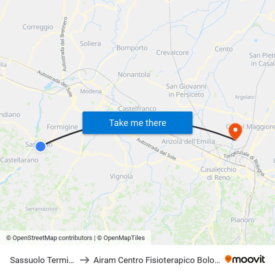 Sassuolo Terminal to Airam Centro Fisioterapico Bologna map