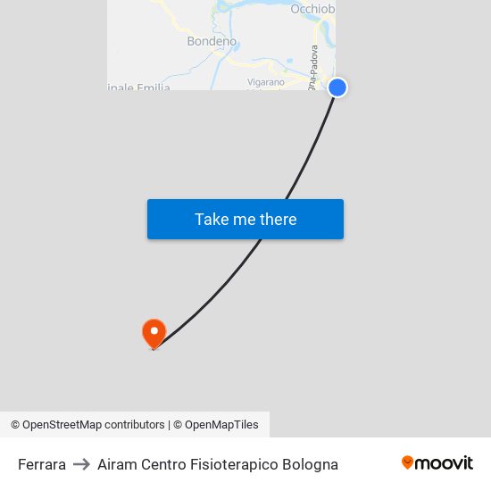 Ferrara to Airam Centro Fisioterapico Bologna map