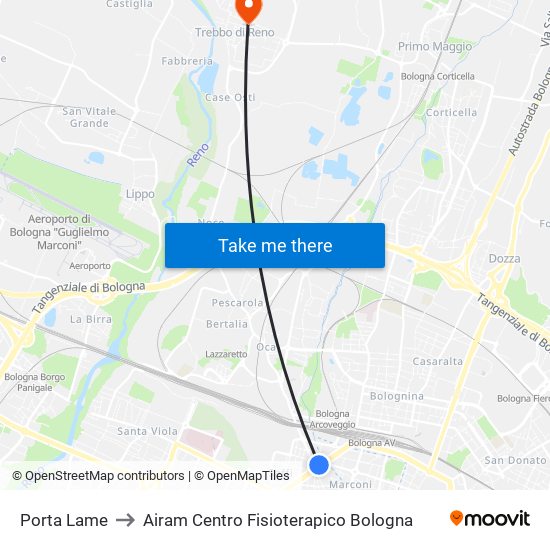 Porta Lame to Airam Centro Fisioterapico Bologna map