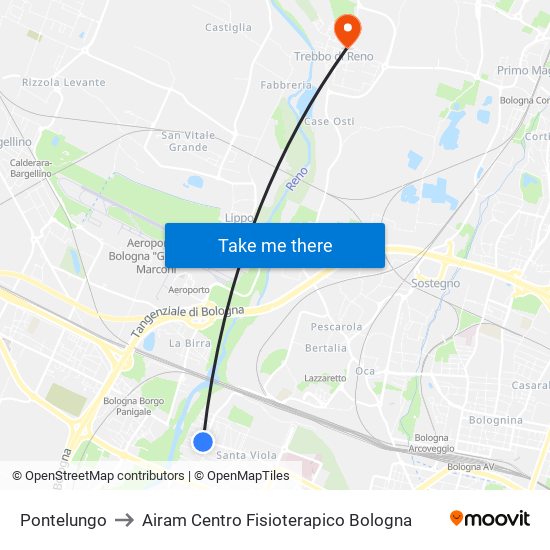 Pontelungo to Airam Centro Fisioterapico Bologna map