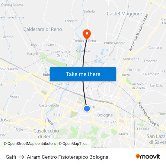 Saffi to Airam Centro Fisioterapico Bologna map