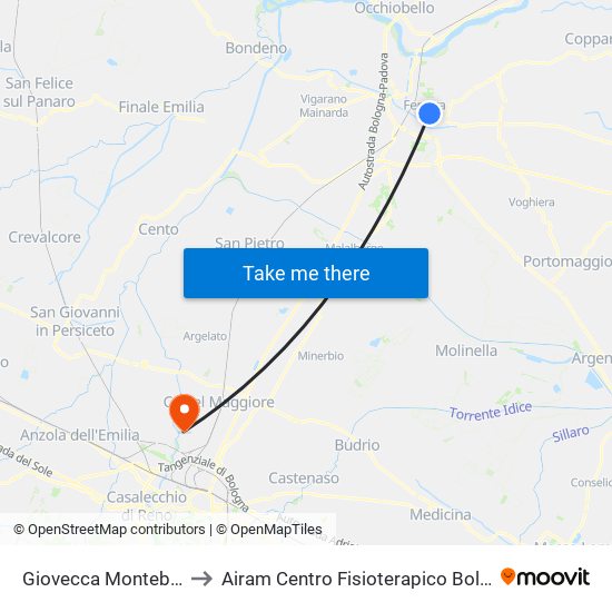 Giovecca Montebello to Airam Centro Fisioterapico Bologna map