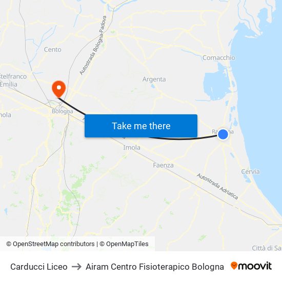 Carducci Liceo to Airam Centro Fisioterapico Bologna map