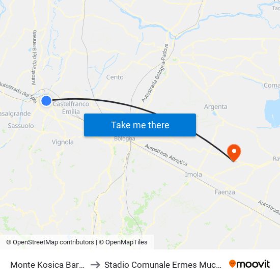Monte Kosica Barozzi to Stadio Comunale Ermes Muccinelli map