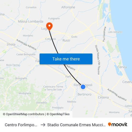 Centro Forlimpopoli to Stadio Comunale Ermes Muccinelli map