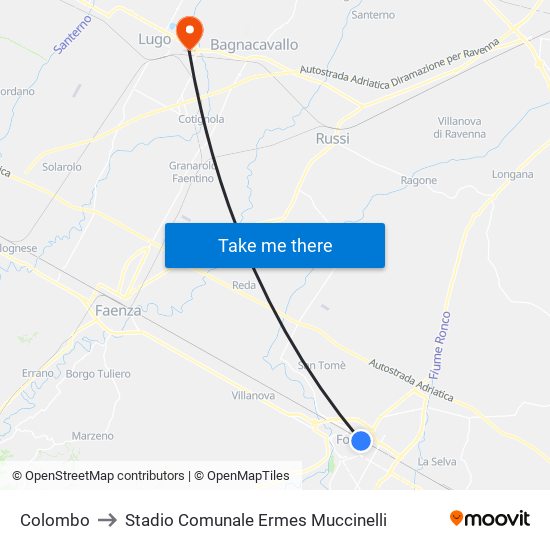 Colombo to Stadio Comunale Ermes Muccinelli map