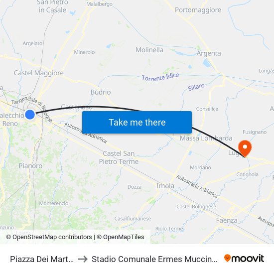 Piazza Dei Martiri to Stadio Comunale Ermes Muccinelli map