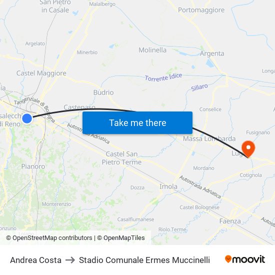 Andrea Costa to Stadio Comunale Ermes Muccinelli map