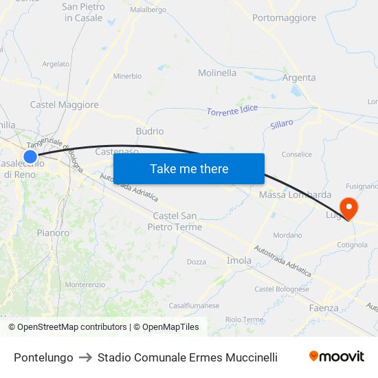 Pontelungo to Stadio Comunale Ermes Muccinelli map