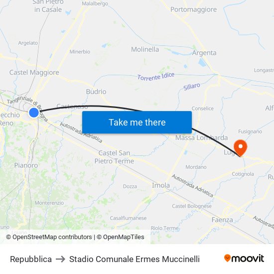 Repubblica to Stadio Comunale Ermes Muccinelli map