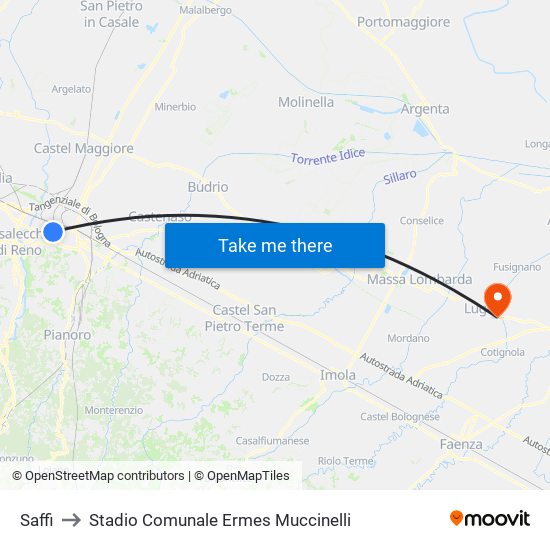 Saffi to Stadio Comunale Ermes Muccinelli map