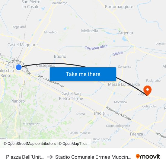 Piazza Dell`Unita` to Stadio Comunale Ermes Muccinelli map