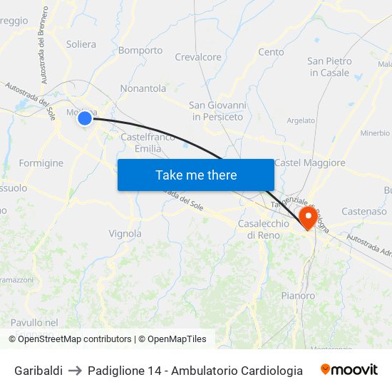 Garibaldi to Padiglione 14 - Ambulatorio Cardiologia map