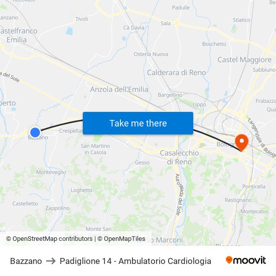 Bazzano to Padiglione 14 - Ambulatorio Cardiologia map