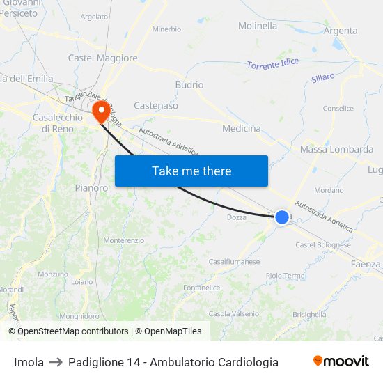 Imola to Padiglione 14 - Ambulatorio Cardiologia map