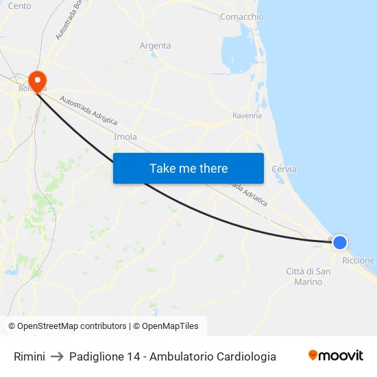 Rimini to Padiglione 14 - Ambulatorio Cardiologia map