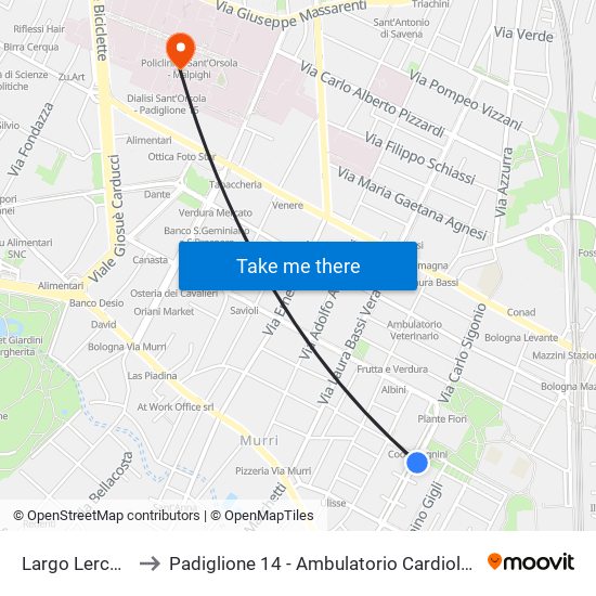 Largo Lercaro to Padiglione 14 - Ambulatorio Cardiologia map