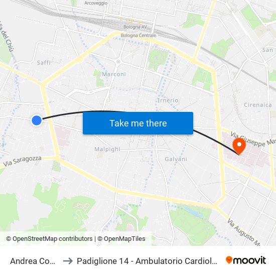 Andrea Costa to Padiglione 14 - Ambulatorio Cardiologia map