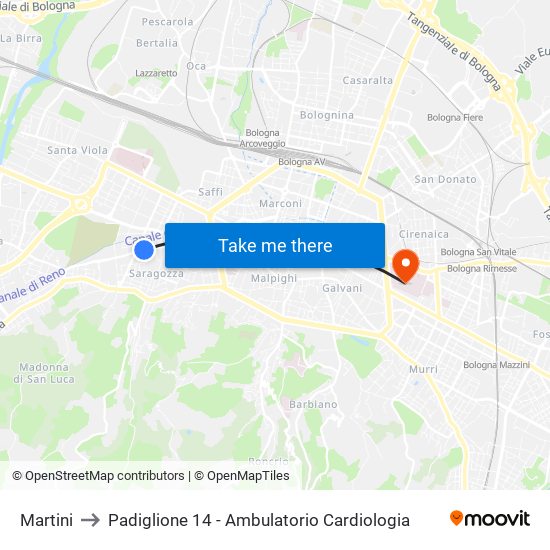 Martini to Padiglione 14 - Ambulatorio Cardiologia map