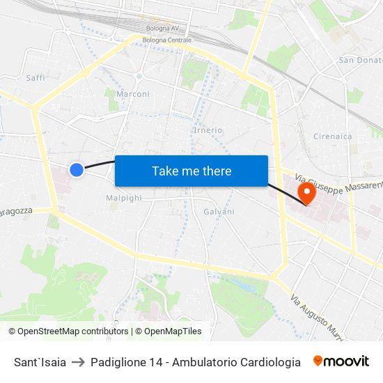 Sant`Isaia to Padiglione 14 - Ambulatorio Cardiologia map